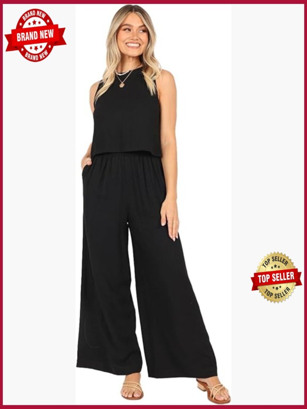 Women's Linen Pant Set - Sleeveless Top & Pants